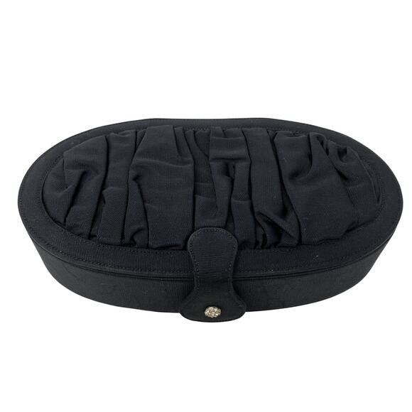 Vintage Coblentz Hard Case Black Clutch Purse Mirror + Bejeweled Strap Closure - Picture 1 of 11